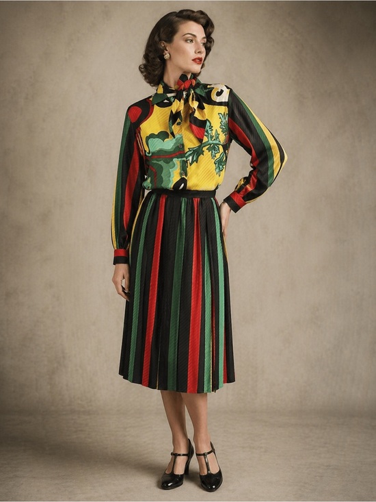 Michaele Vollbracht Other - Michaele Vollbracht Late 70s Early 80s Silk Set Blouse‎ M Skirt 10 Scarf Vintage